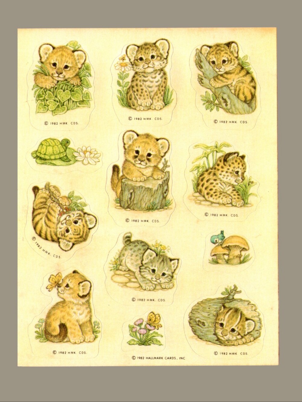 Hallmark Cute Baby Wild Cats Kittens Cubs Vintage 1982 Sticker Sheet